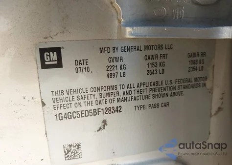 2011 Buick Lacrosse Cxl из США, поврежденный, VIN 1G4GC5ED5BF128342